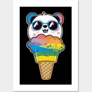 Cute Kawaii Panda Pride with rainbow ice con Posters and Art